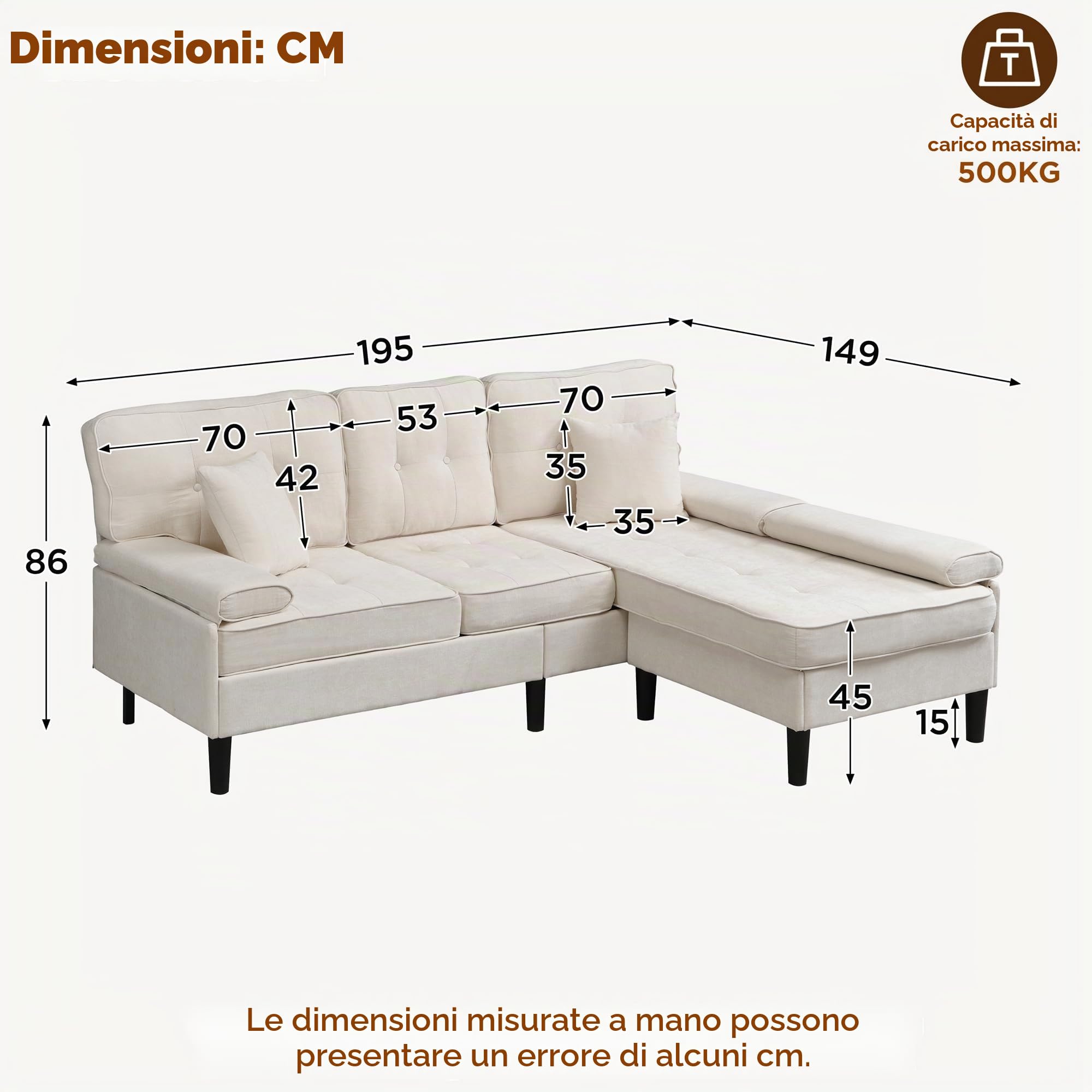 Divano ad angolo in ciniglia a forma di L, 195 cm di larghezza, divano chaise longue multifunzionale a tre posti con funzione letto, con poggiapiedi mobile, ideale per piccoli appartamenti