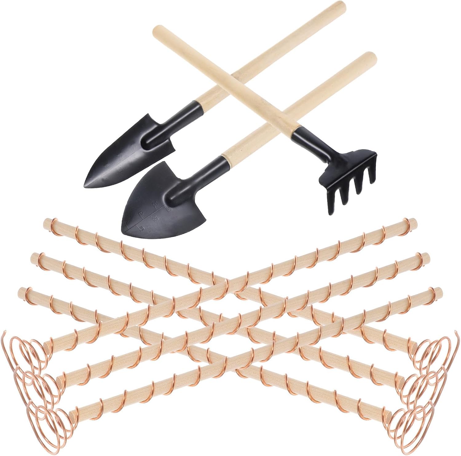 Copper Wire Garden Tools Kit with Wooden Handle Garden Shovel and Copper Wire Stakes Easy to Use for Indoor Gardening Promotes Healthy Root Growth for Plants and Vegetables