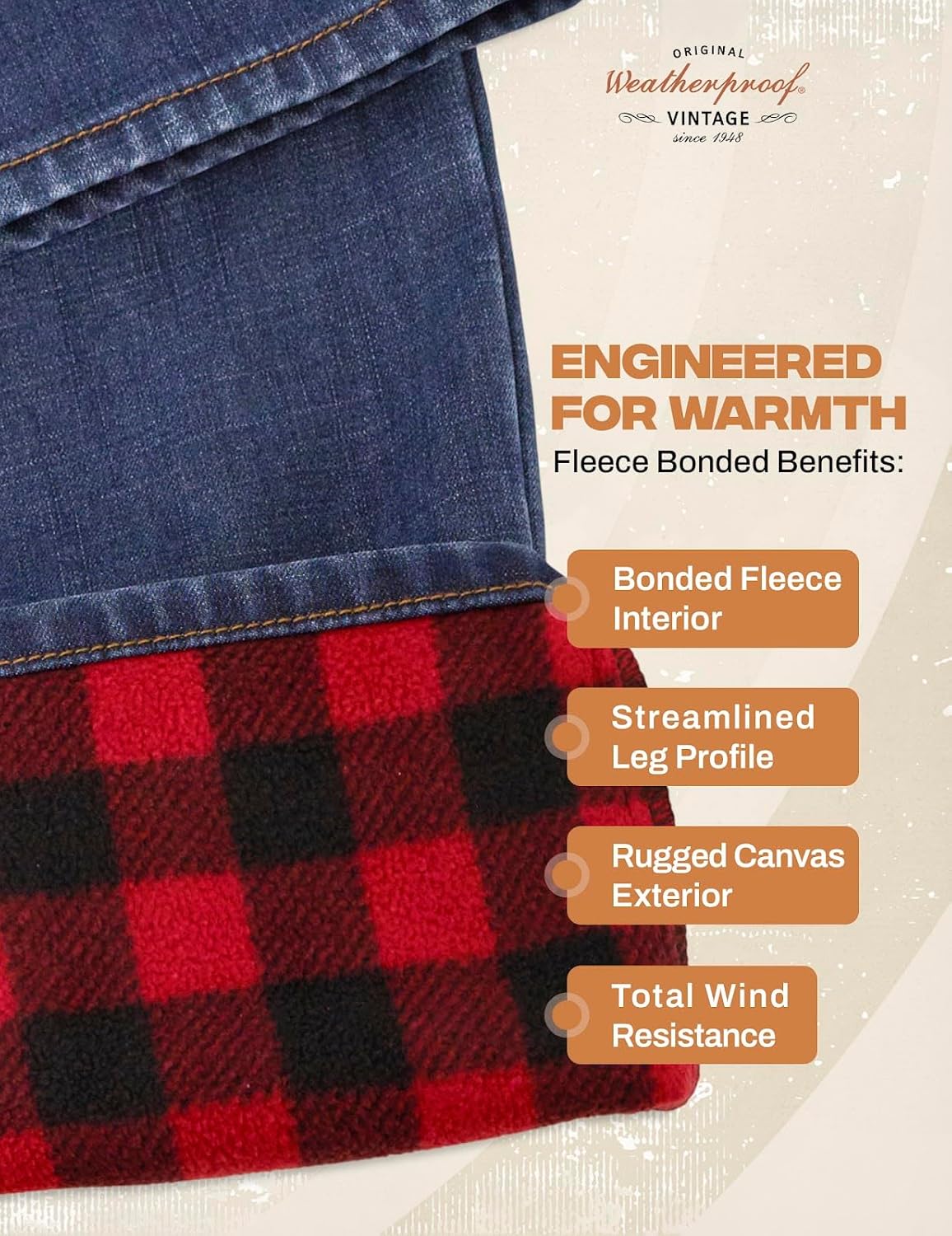 Weatherproof Vintage Fleece Lined Jeans Men - Regular Fit | Soft & Warm, Cold Weather Insulated Fleece Winter Pants for Men - Image 5