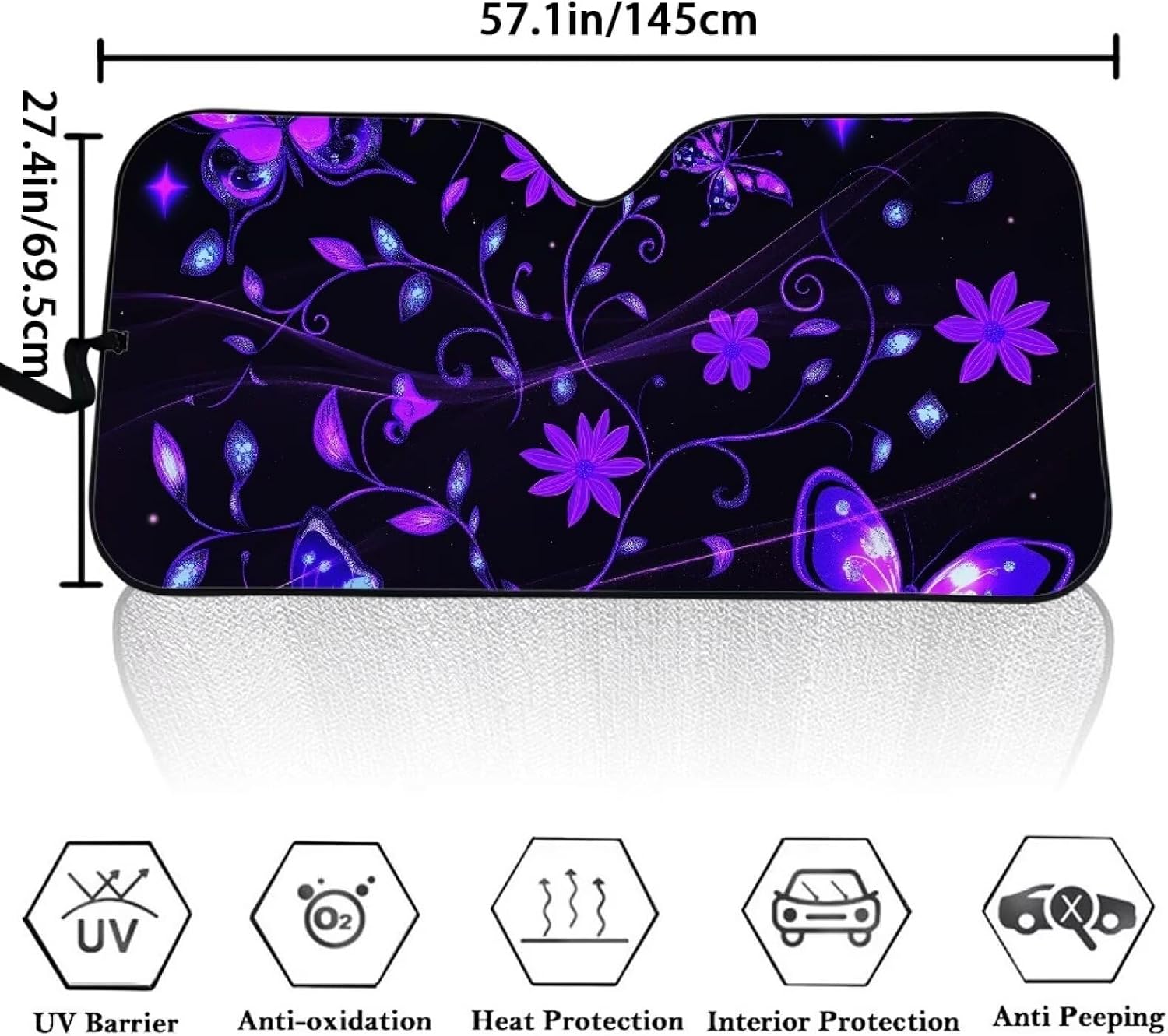 Flower Butterfly Print Upgraded Reflective Car Sunshade Blocks 99% Sunlight Ensures Comfortable Driving Experience