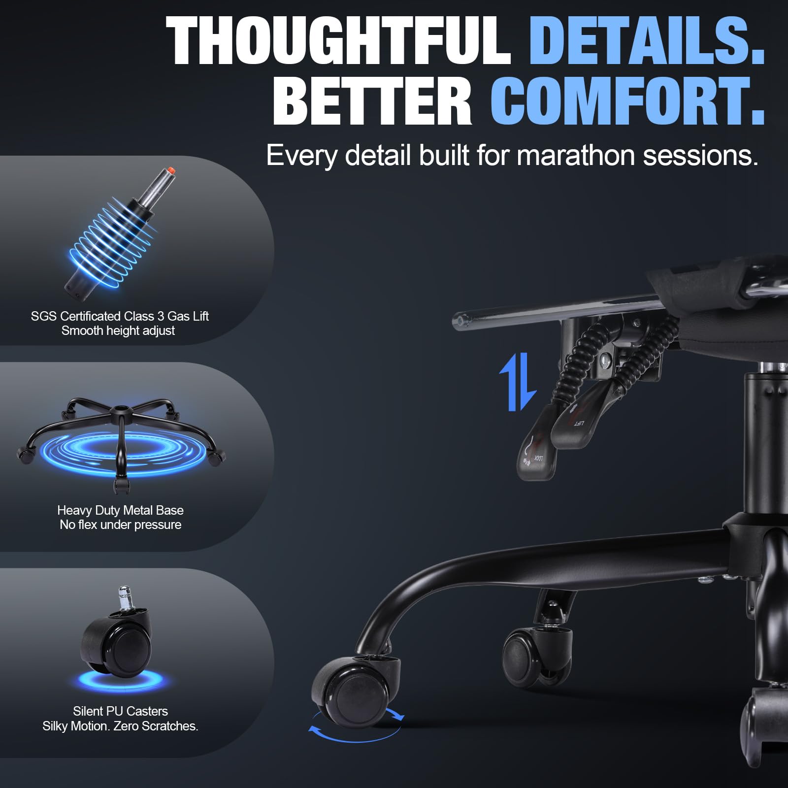 GTPLAYER Gaming Chair for Adults Computer Chairs with Footrest Headrest and Lumbar Support Ergonomic Height Adjustable Reclining PC Chair - Image 8