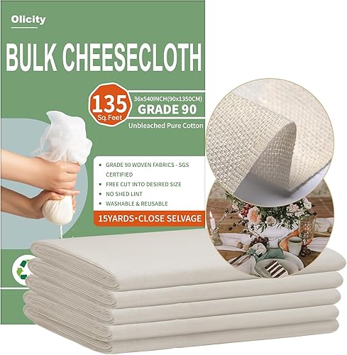 Miniatura 15 de Olicity - Paños de tela para queso de grado 100, de 36 x 36 pulgadas, paño de tela para queso reutilizable con bordes cerrados de malla fina, paño