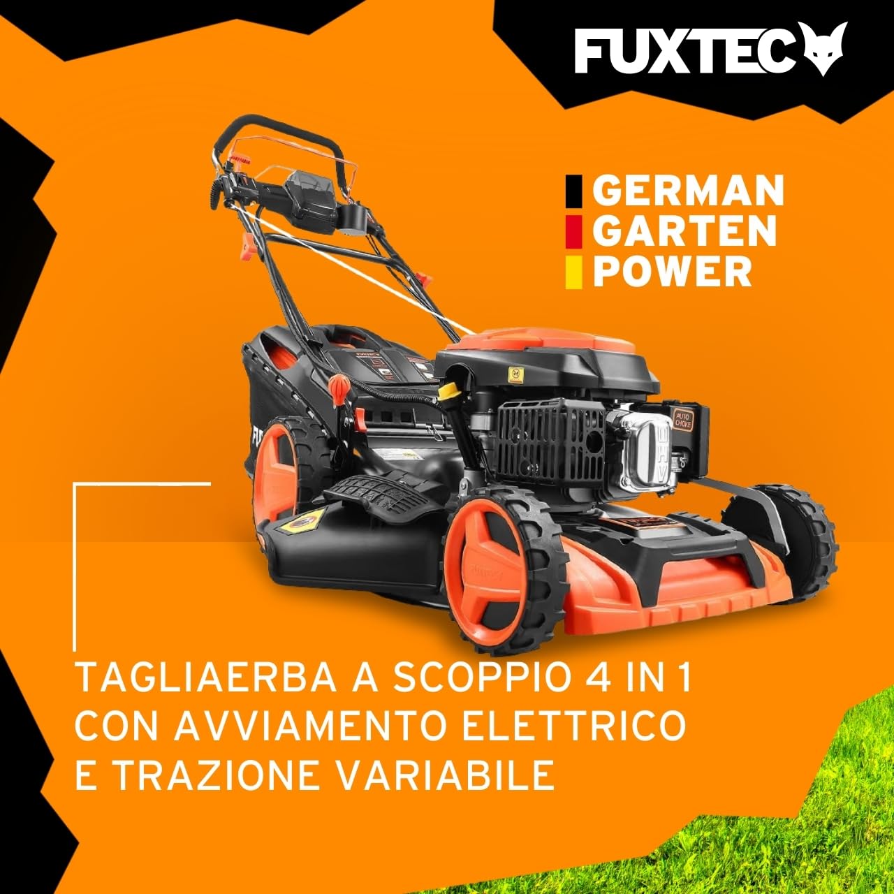 Tagliaerba a benzina con avviamento elettrico e trazione regolabile FX-RM5196eS-PRO FUXTEC tosaerba a scoppio semovente e mulching