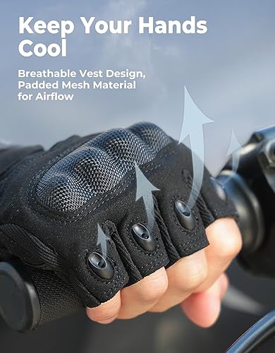 Miniatura 3 de KEMIMOTO Guantes tácticos sin dedos para hombres, guantes de motocicleta para deportes de trabajo al aire libre, guantes de ciclismo sin dedos para