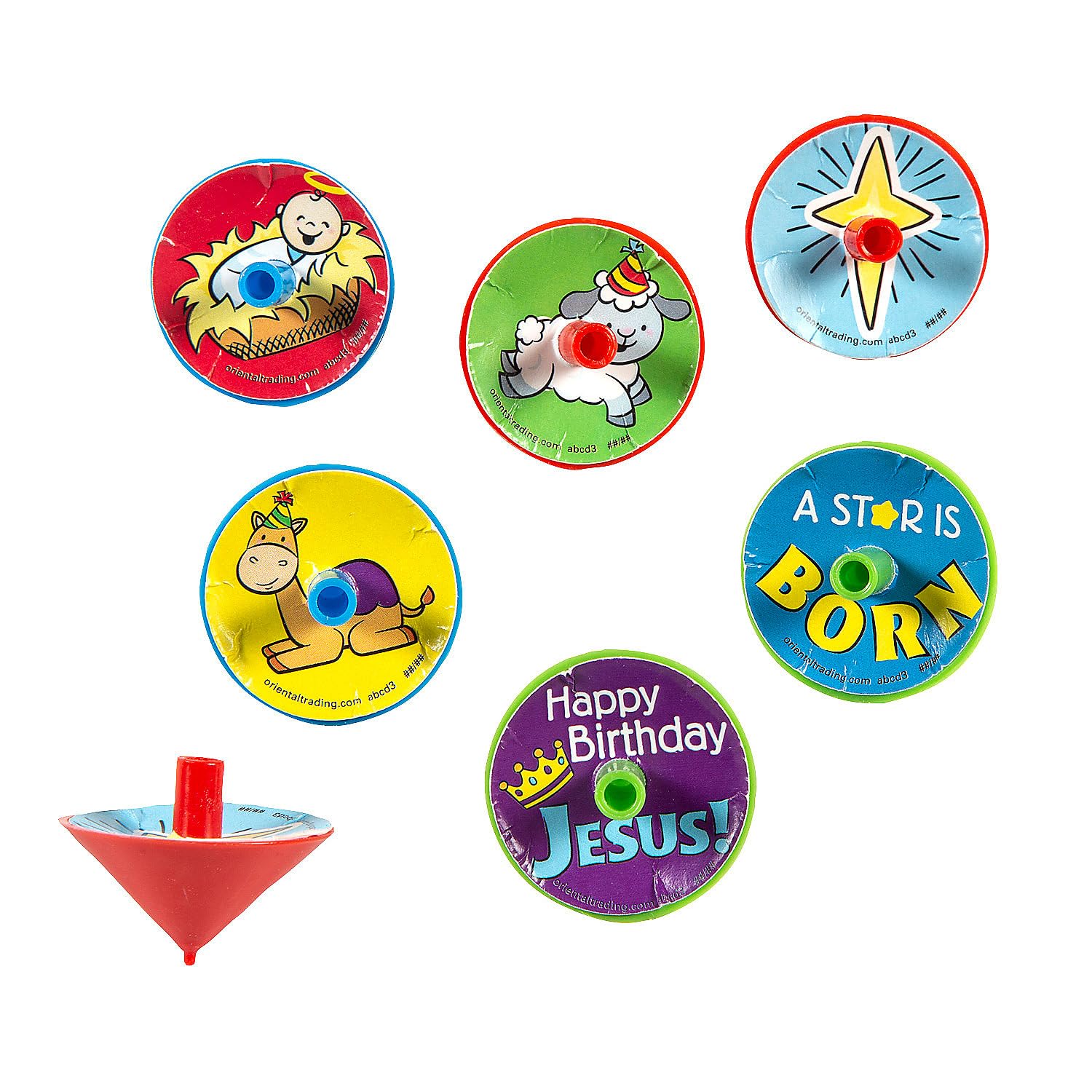 Fun Express Bulk 144 Pc. Mini Happy Birthday Jesus Spin Tops