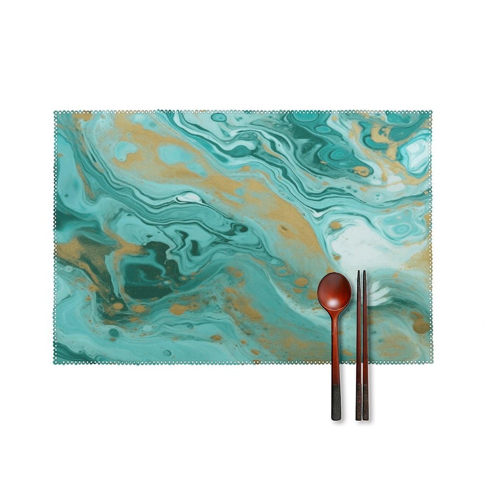 Teal and Gold Marble Placemats Set of 6 Heat Resistant Non-Slip Table Mats Washable Indoor Outdoor Place Mats Rustic Vintage Seasonal Placemat for Kitchen Dining Outdoor Party Table Decor