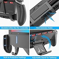 Vista 5 de Agarre de interruptor con soporte ajustable mejorado, compatible con Nintendo Switch y OLED, agarre asimétrico OIVO con soporte ajustable y 5