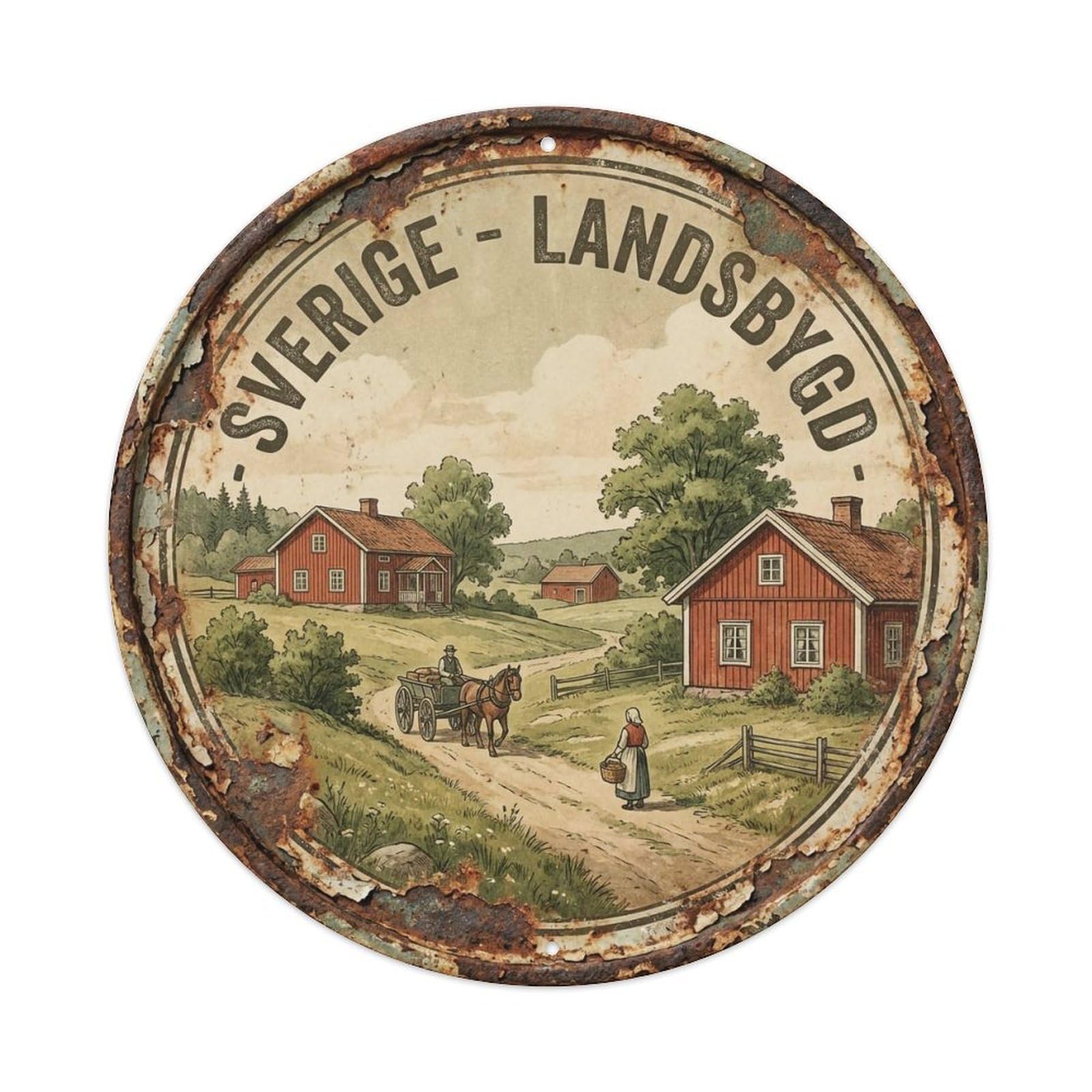 Okahys 8X8inch(20X20cm) Vintage Travel Swedish Countryside Red Houses Metal Tin Sign