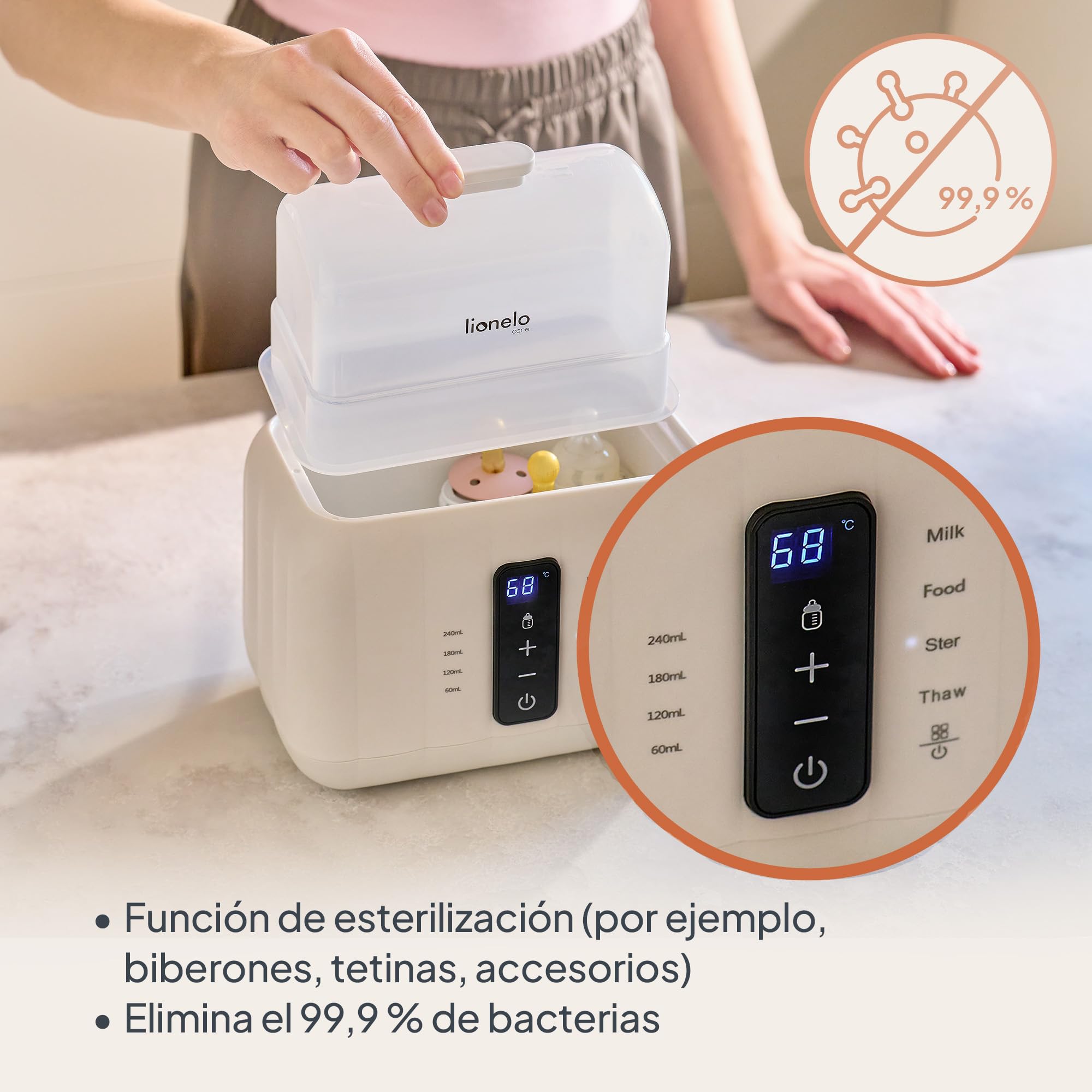Lionelo Thermup Duo Calienta Biberones Doble y Esterilizador, Blanco