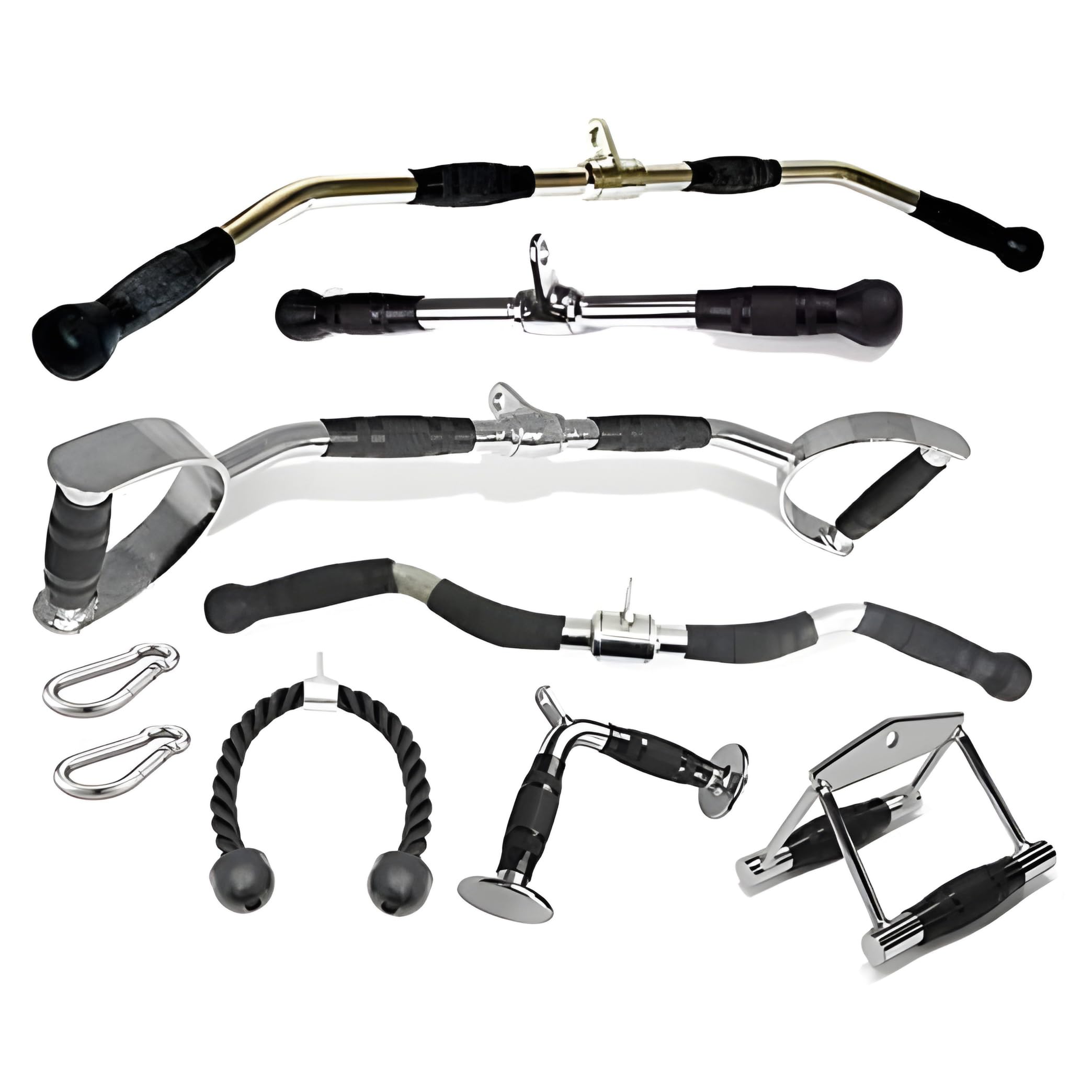 Zipzell® Sports Cable Machine Attachments Set, Gym Equipment with LAT Bar, High Pulley bar, Triceps Rope, V-Handle, Zig zag Handle, Rowing Handle, 2 Safety Locks-image-7
