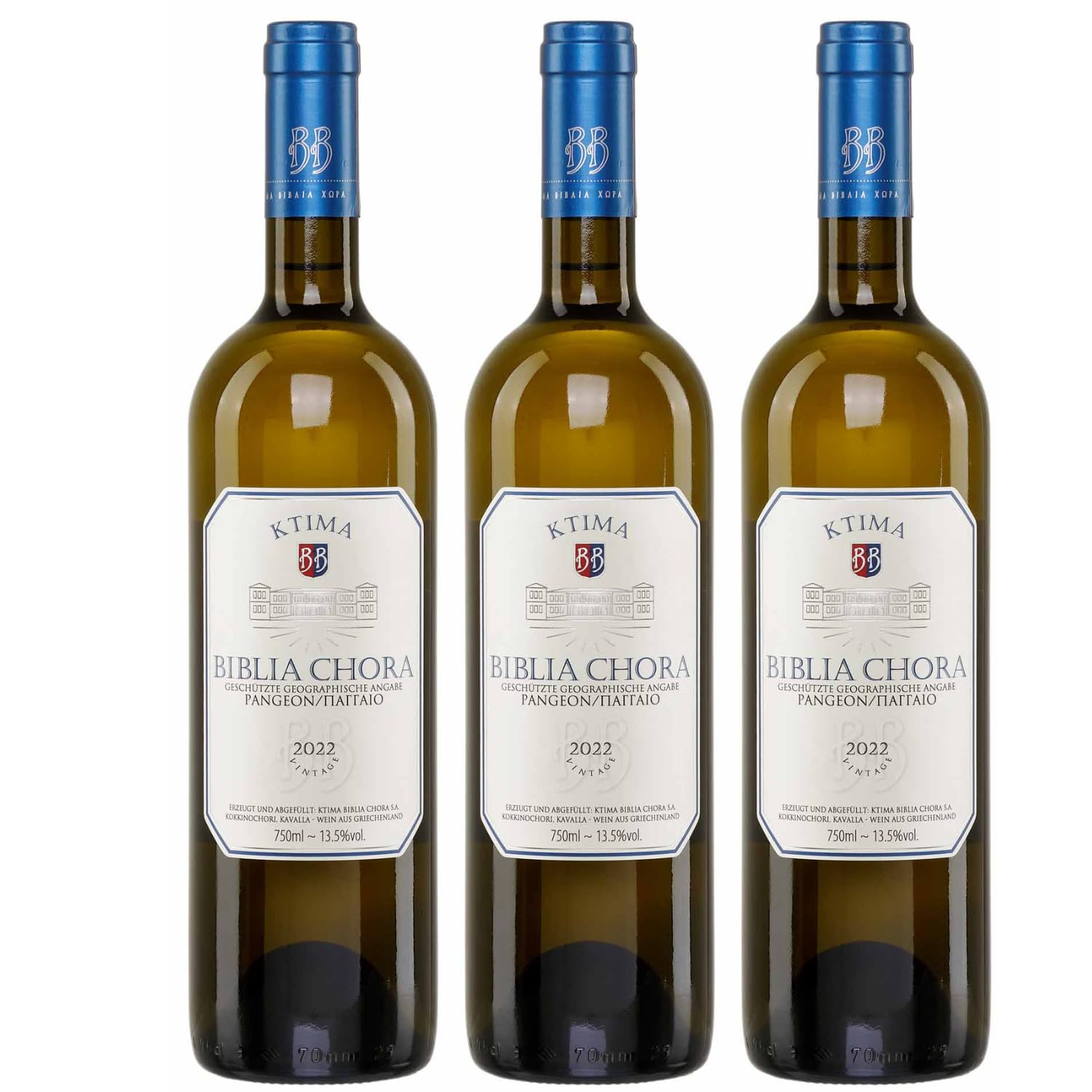 Biblia Chora Bio Weißwein trocken 3x 0,75l Flasche | Trockener Bio Weißwein aus Griechenland | 13,5% Vol. | GR-BIO-02 | +20ml Jassas Olivenöl