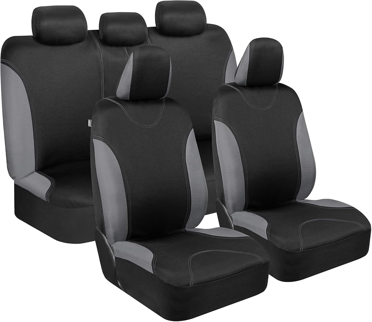 UltraSleek Gray Seat Covers for Cars, Two-Tone Front Seat Covers with Matching Back Car Seat Cover, Made to Fit Most Auto Truck Van SUV, Interior Car Accessories, Car Seat Covers Full Set - Gray