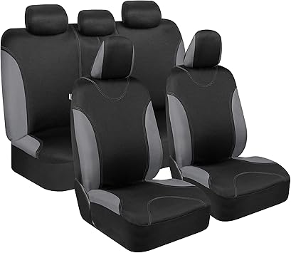 BDK UltraSleek Gray Seat Covers for Cars, Two-Tone Front Seat Covers with Matching Back Car Seat Cover, Made to Fit Most Auto Truck Van SUV, Interior Car Accessories, Car Seat Covers Full Set - Gray