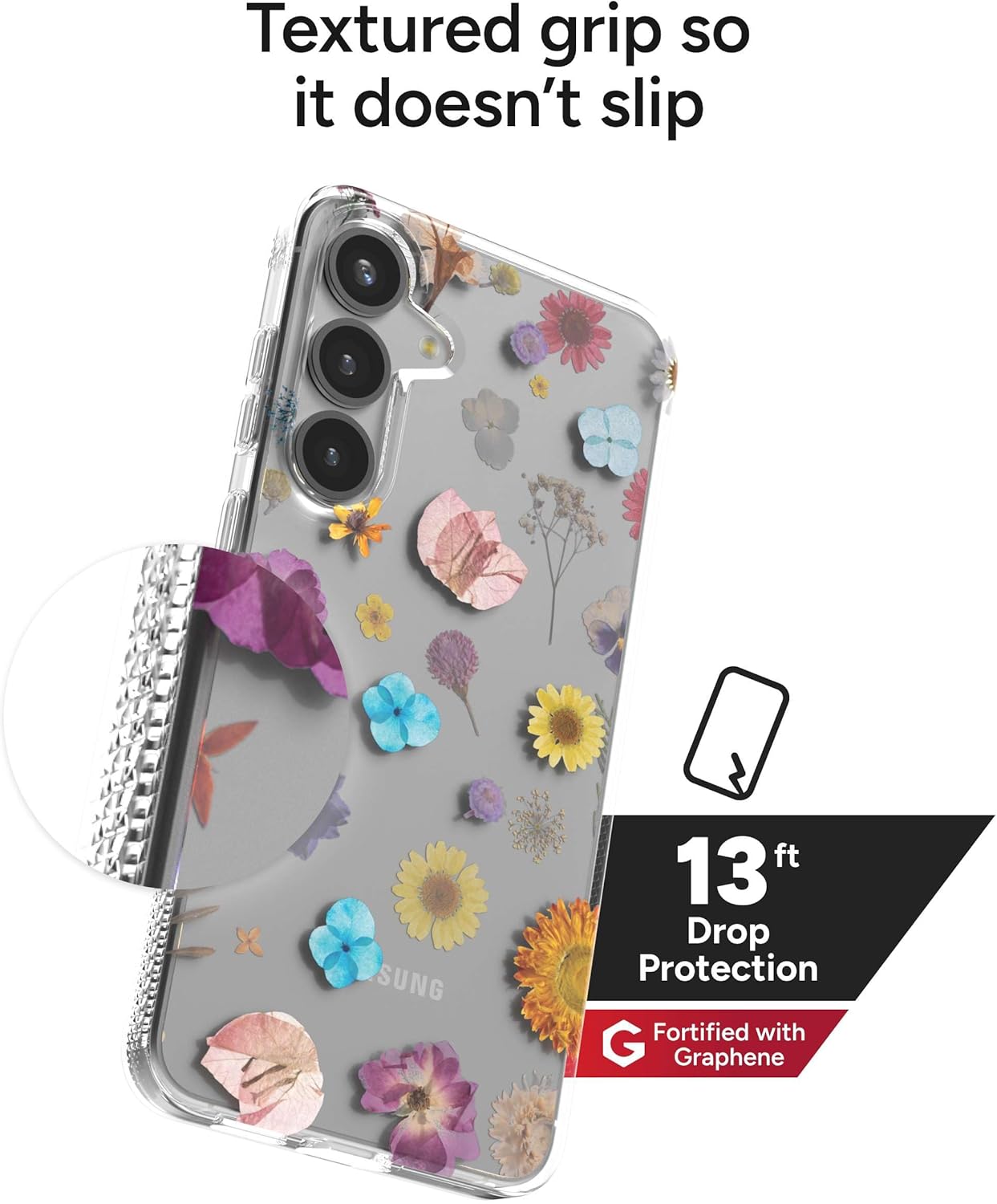 ZAGG Milan Samsung Galaxy S25+ Case – Slim Lightweight Design, Drop Protection up to 13ft, Wireless Charging Compatible, Stylish & Eco-Friendly, Pressed Floral