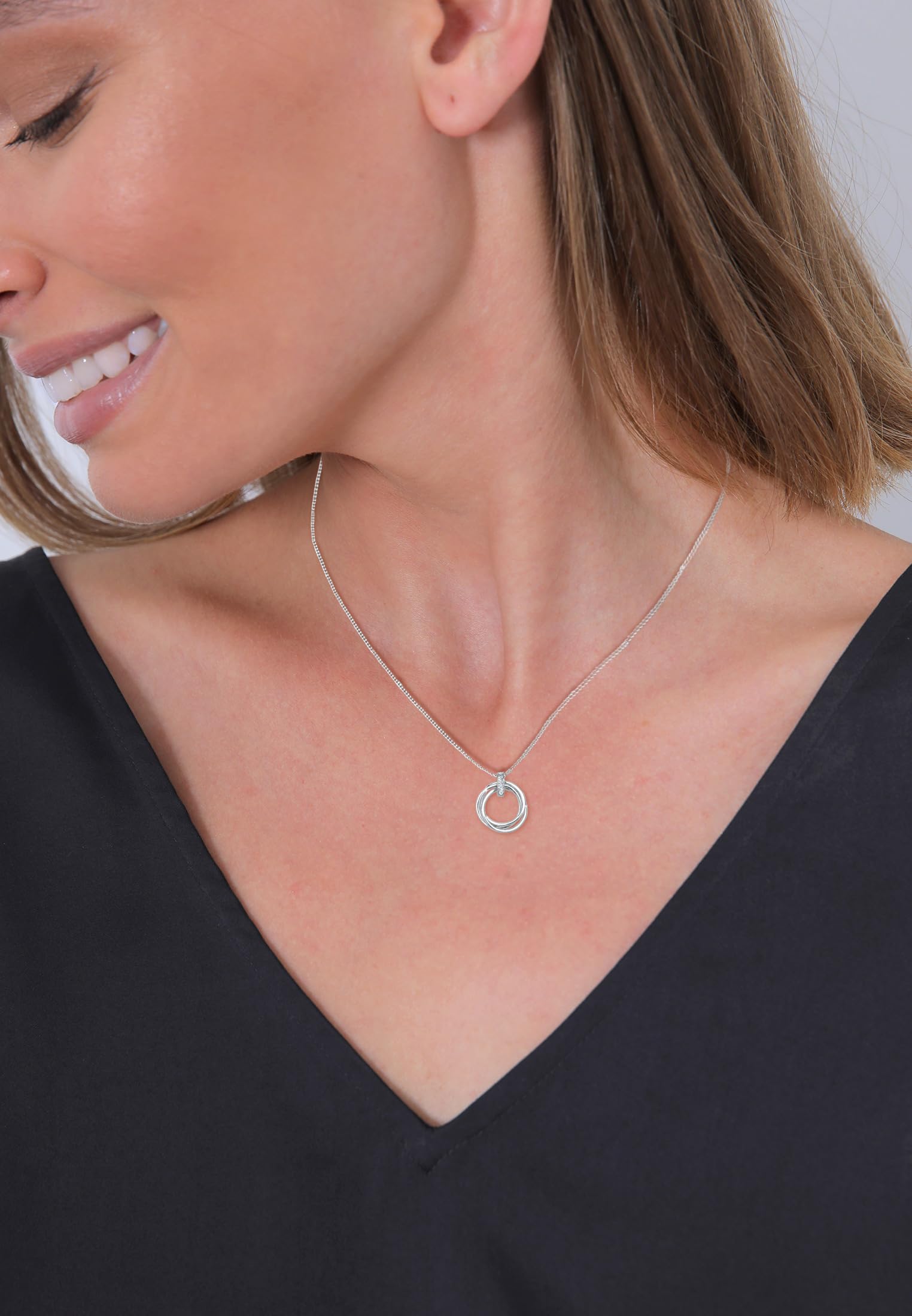 Elli DIAMONDS Halskette Damen Kreis Trio Anhänger mit Diamant (0.025 ct.) in 925 Sterling Silber