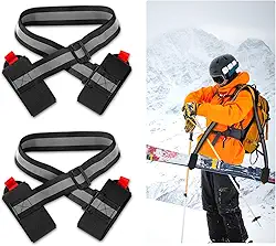 2 tiras de esqui para transporte, alças ajustáveis para transporte de esqui com tira refletiva, alça de fixação de esqui, suporte de ombro para snowboard, tiras de poste de esqui para