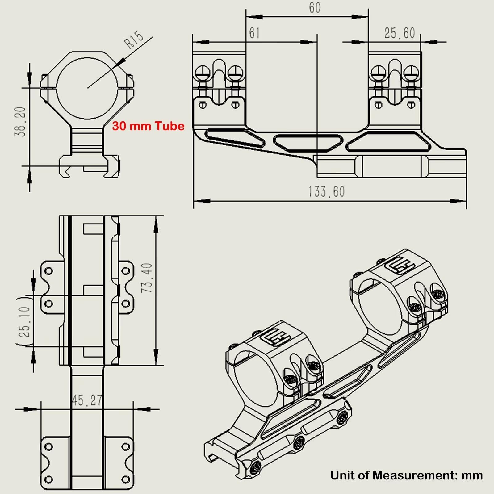 WestHunter Optics Montaggio Cantilever-Picatinny 30 mm/34 mm doppio anello sfalsato