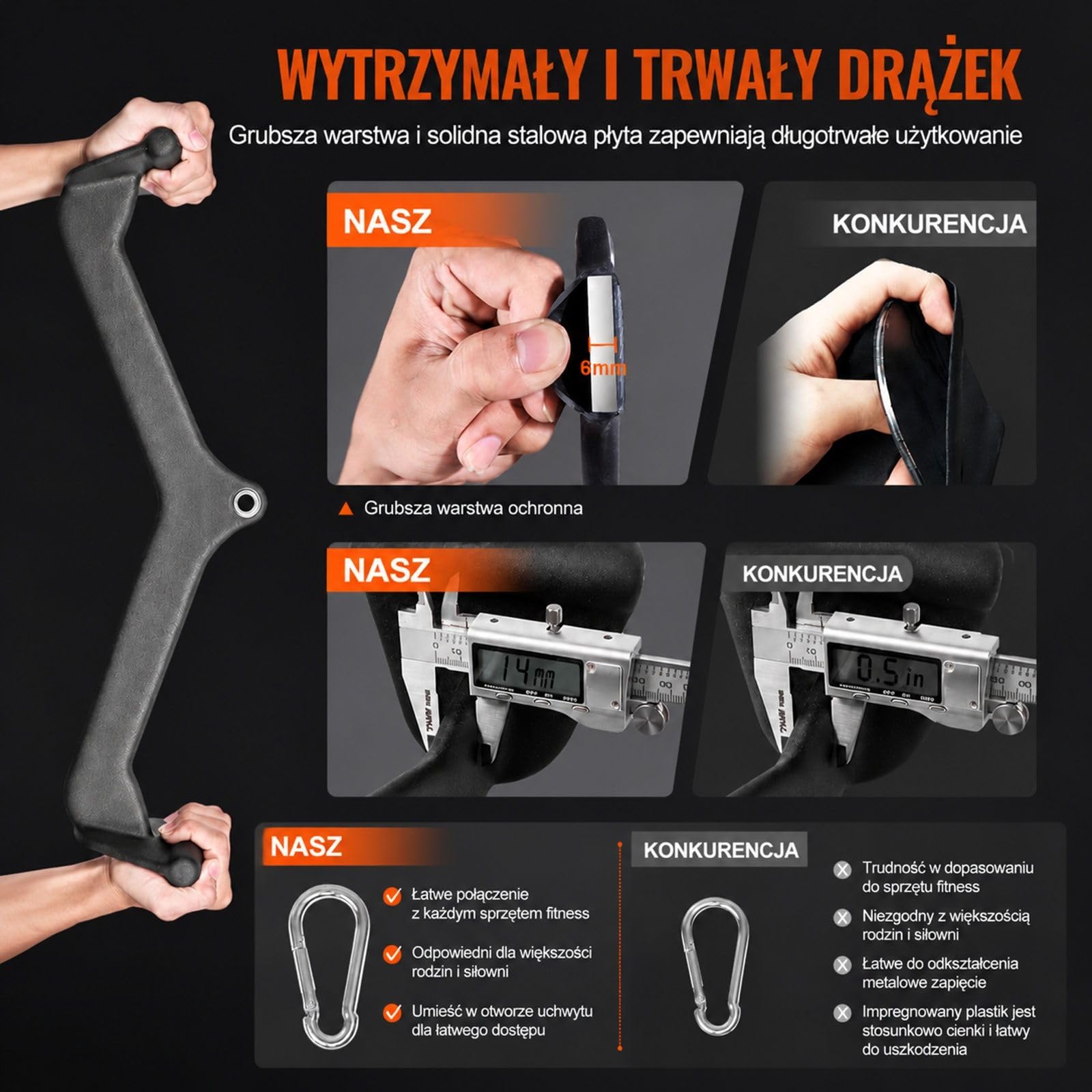 Drążek do wyciągu górnego w kształcie V, uchwyt na triceps do maszyny kablowej i domowej siłowni