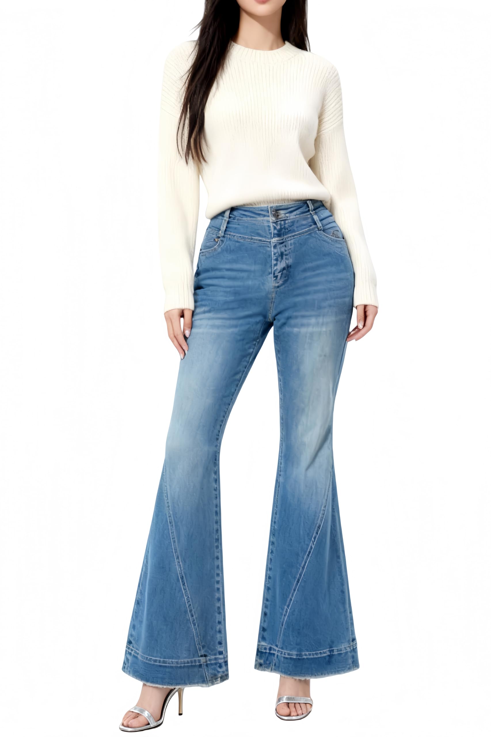 LERK Womens Vintage High Rise Flare Jeans