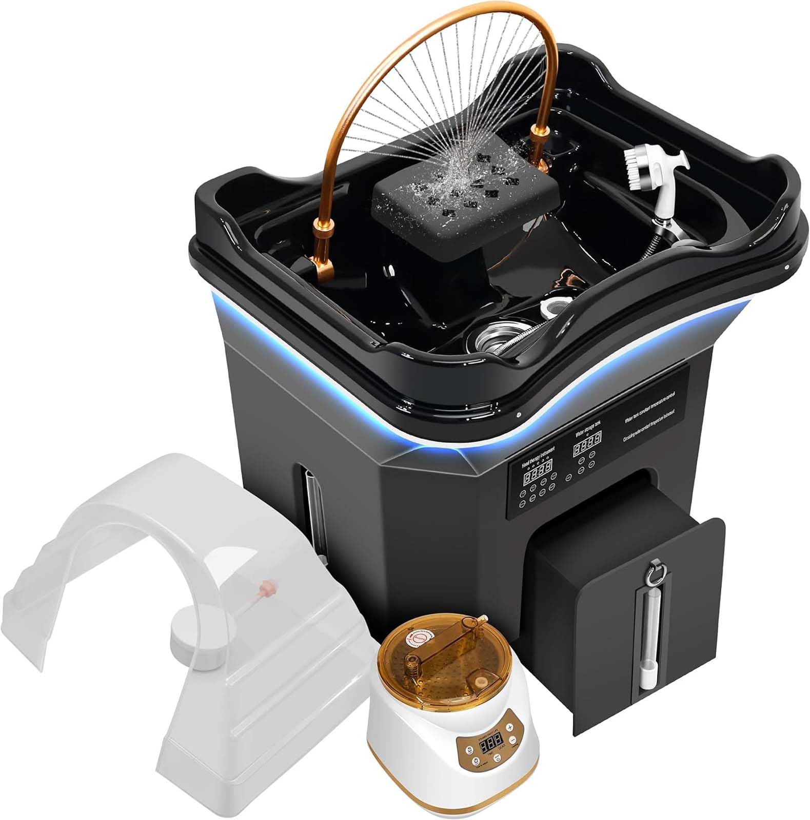 Generico Portatile con Lavabo a Circolazione dell’Acqua, Spa Capelli Giapponese 60L Acqua Pulita + 20L Serbatoio di Scarico, Attrezzatura Mobile con Kit di Fumigazione, Salone e Casa (Black)