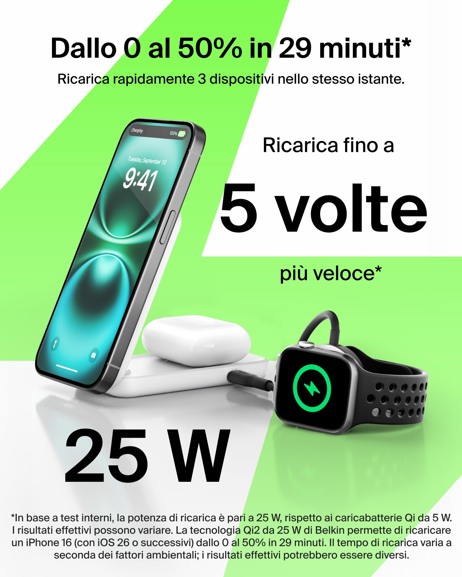Belkin UltraCharge Caricatore iPhone Qi2, Stazione di Ricarica Wireless 2 in 1 25W, Caricatore Wireless Compatibile con MagSafe per iPhone, AirPods, Pixelsnap con Porta USB-C e Adattatore 45W, Bianco
