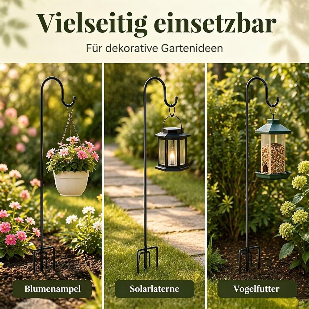 CMASTER Schäferhaken Schwarz, 155 CM Vogelfütterstange mit 5 Krallen, Laternenhalter Hirtehaken, für die Beleuchtung von Laternen, Hochzeitsdekoration verwendet