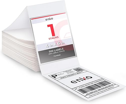 enKo - Etiquetas térmicas plegables de 4 x 6 pulgadas, compatibles con etiquetas de impresora Roll, 1 pila de 500 etiquetas de 4 x 6 pulgadas, papel