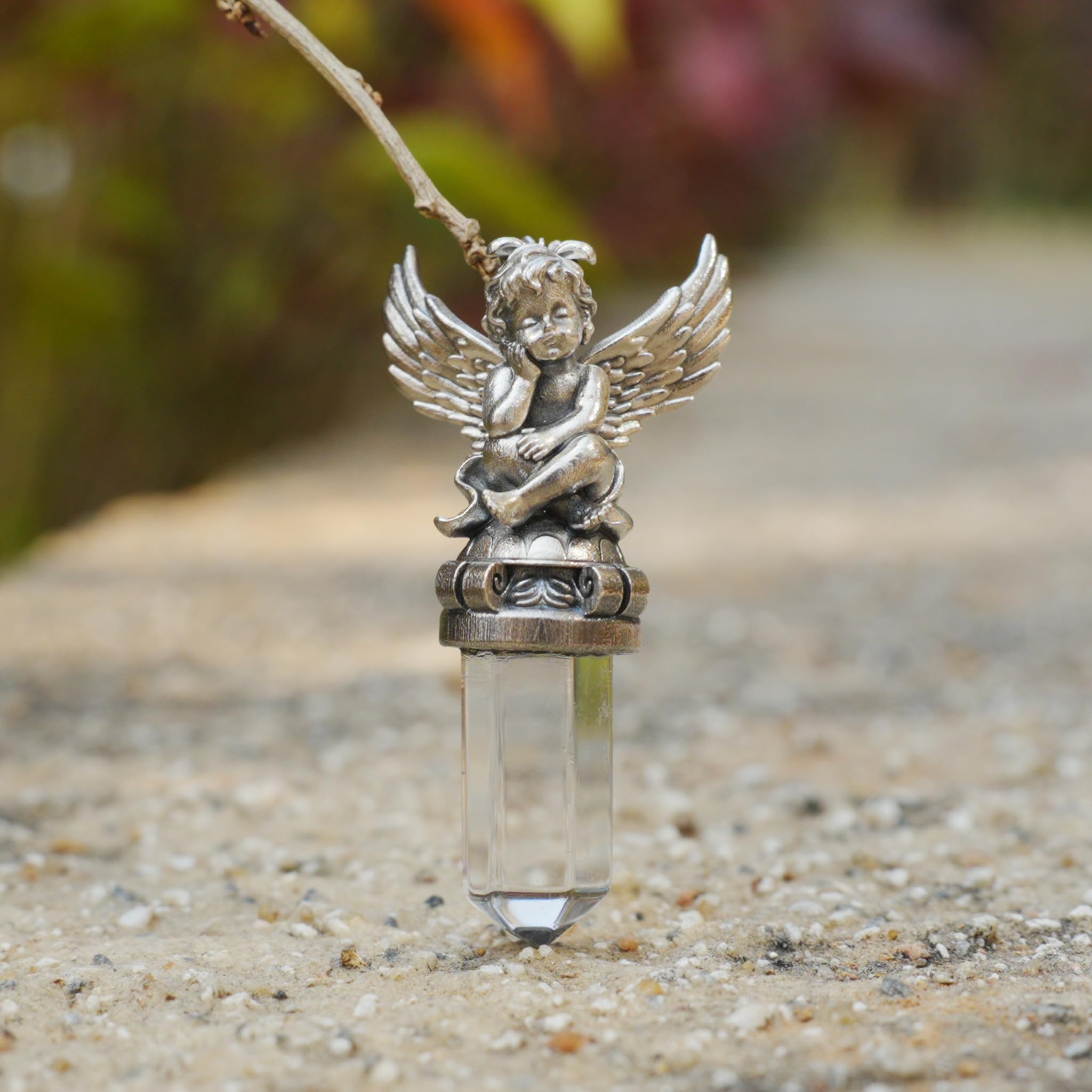 Generisch 925 Sterling Silber Engel Anhänger mit Bergkristall 4,5 x 2 cm 16 g Unisex Schutzengel Talisman transparenter Edelstein Schmuck Geschenk für Damen und Herren