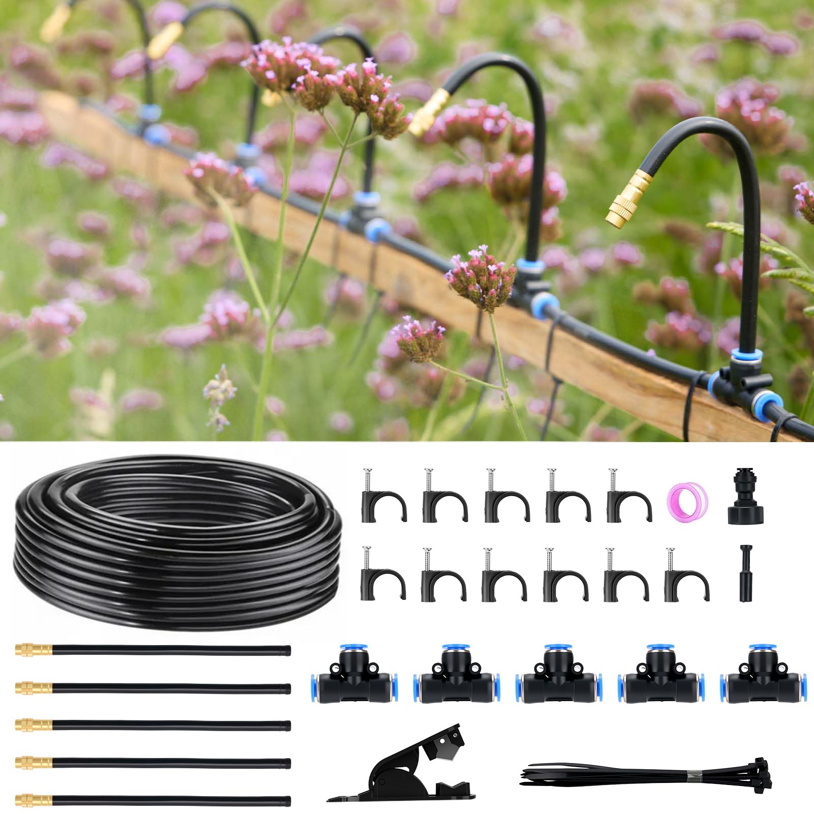 Photo 1 of ***MISSING PARTS***
360° Automatic Drip Irrigation Kit - 5/16'' Tubing, Adjustable Universal Spray Nozzle, Copper Atomizing System for Garden/Lawn/Greenhouse - Multi-Directional Rotation, Quick Connectors, 16FT