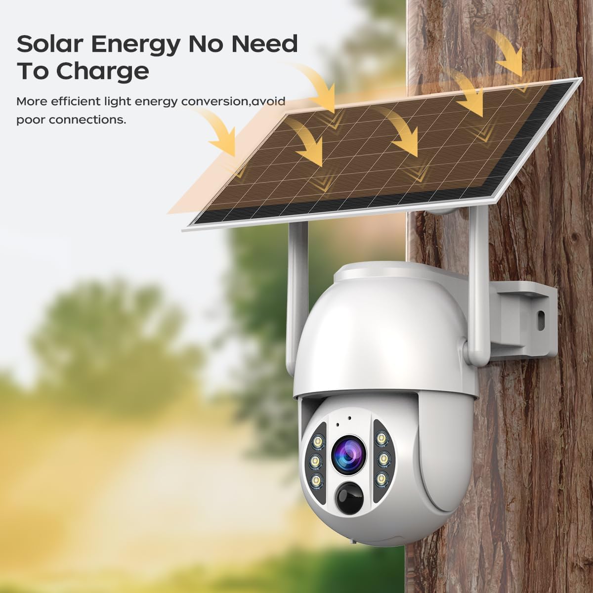 JOOAN 4G Solar Security Camera with solar panel on a tree