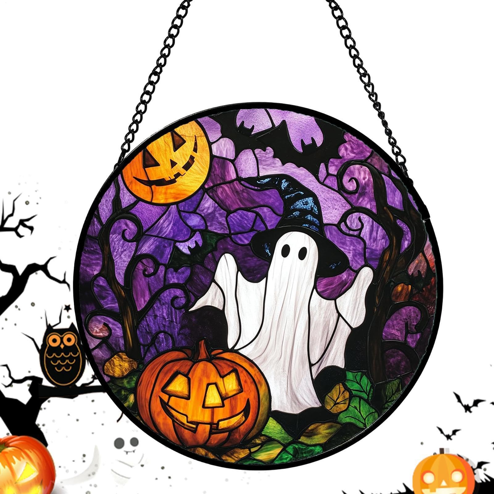 Atrapasol de Halloween de vidrio adorno de calabaza para puerta ventana pared y jardín