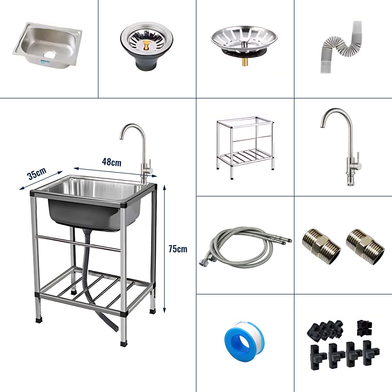 Lavello da Cucina Professionale Lavello Da Pranzo Lavabo da cucina insonorizzato per garage, lavanderia, giardino esterno 48 * 35cm