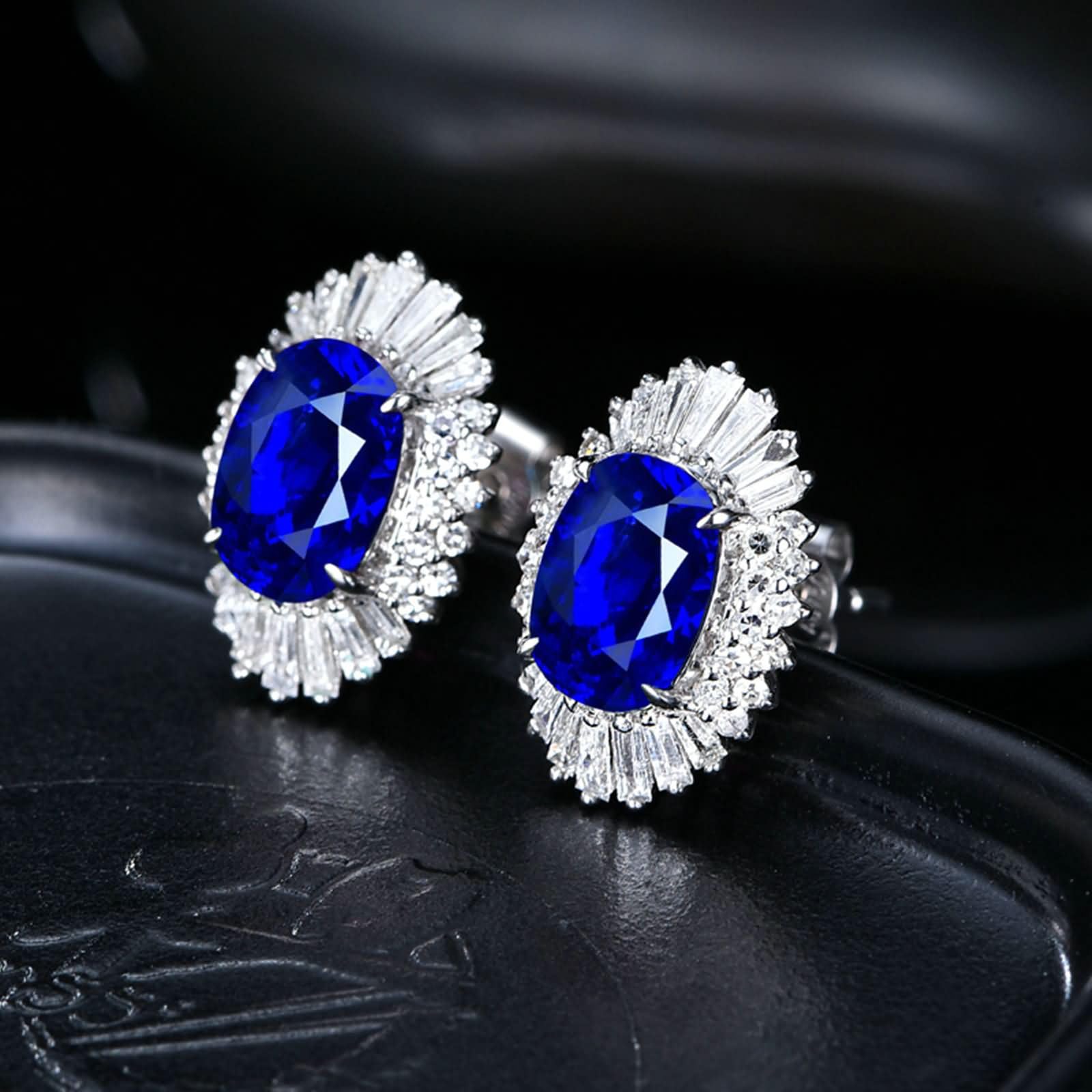9K / 14K / 18K / 18Kt Damskie Białe Złote Kolczyki 4 Szafir Owalny 1,5 Ct, Kobiety Srebrno-Niebieskie Kolczyki