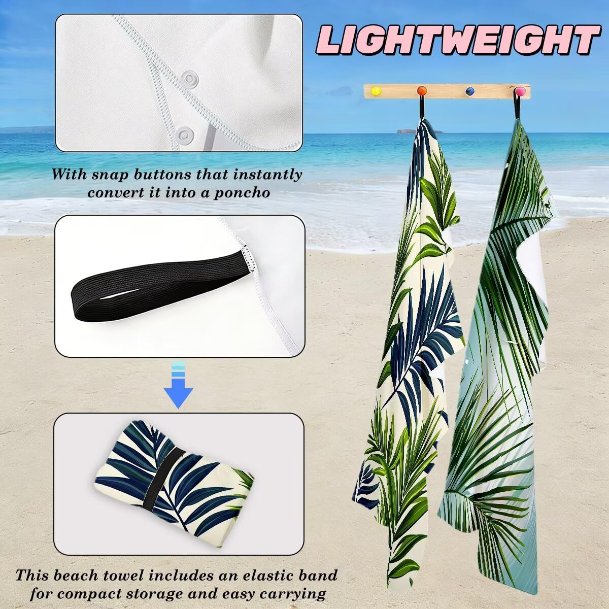Toalla Playa 100x220 cm, Toalla Gimnasio Microfibra Secado Rapido, Juego de 2 Antiarena Toallas de Playa, Ligera Compacta Toallas Microfibra Grande para Viaje, Regalo Hombre Regalo Mujer (Hoja) -5003