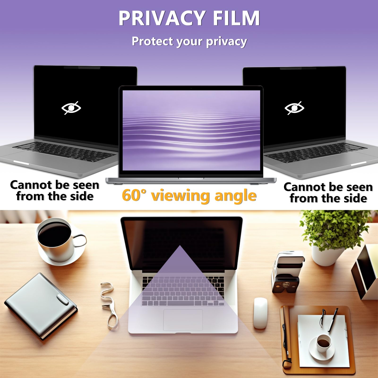 16 Pouces Filtre de Confidentialité Amovible Premium, Film Protecteur d'écran, Privacy Anti Espion Filtre, Anti-Lumière Bleu Film de Protection pour Moniteur Tactile 16" 16:10