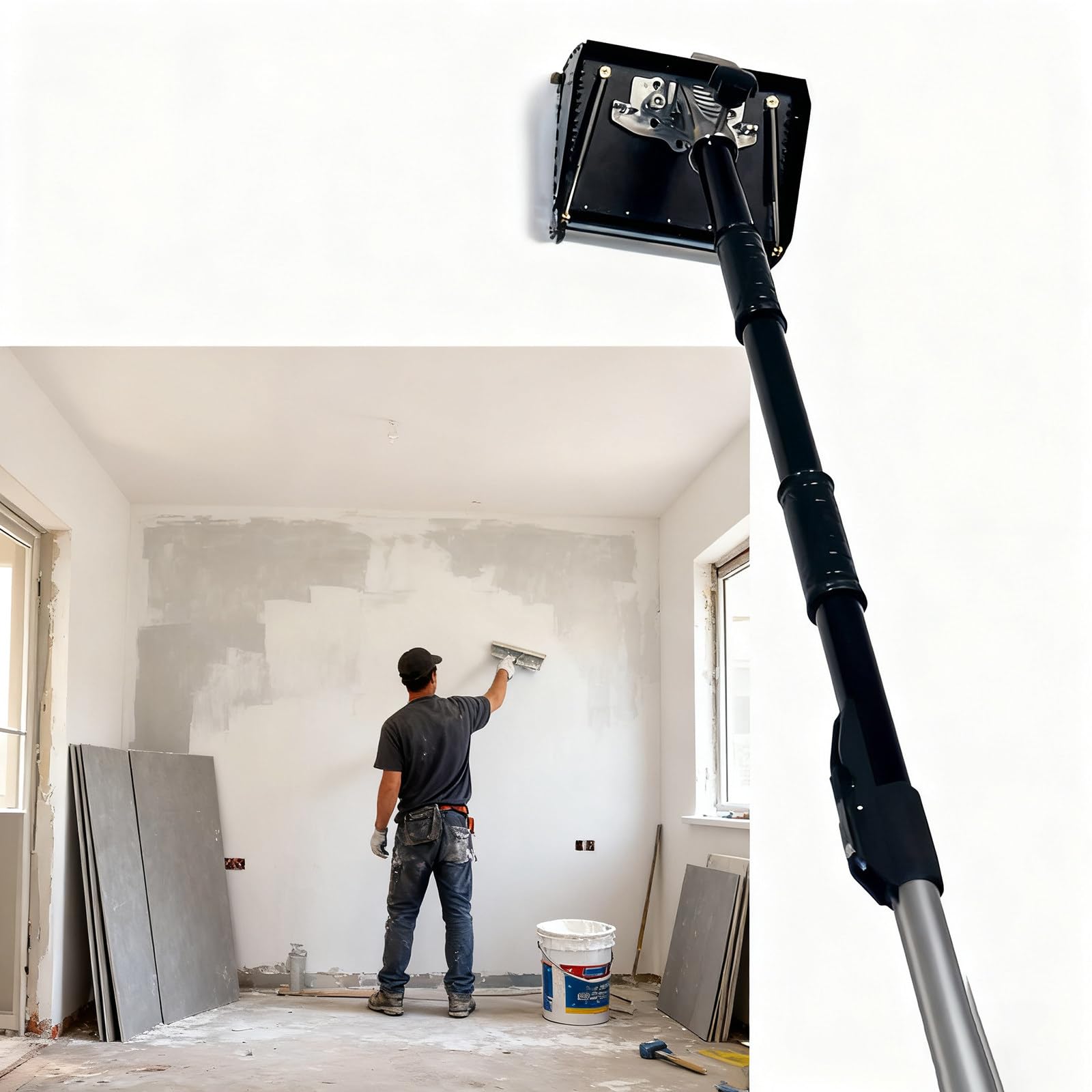 Caja de Raspado para Masilla con Mango Telescópico Regulable, para Aplicar Masilla de Forma Rápida y Uniforme en Tabiques de Yeso, Herramienta Esencial para el Acabado de Drywall 12in/32in