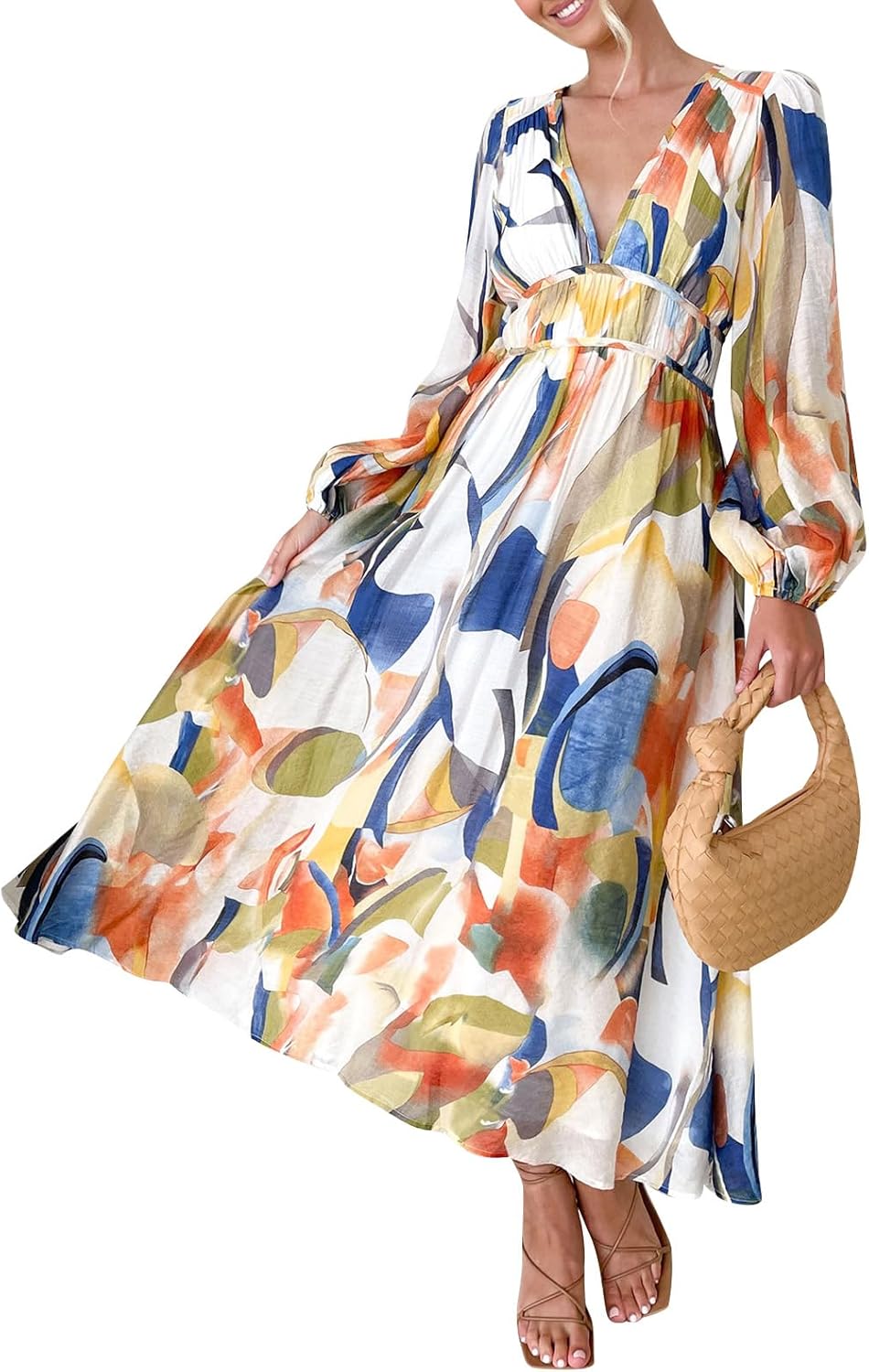 OBEEII Boho Maxi Dress for Women, Floral Long Sleeve Barbados | Ubuy