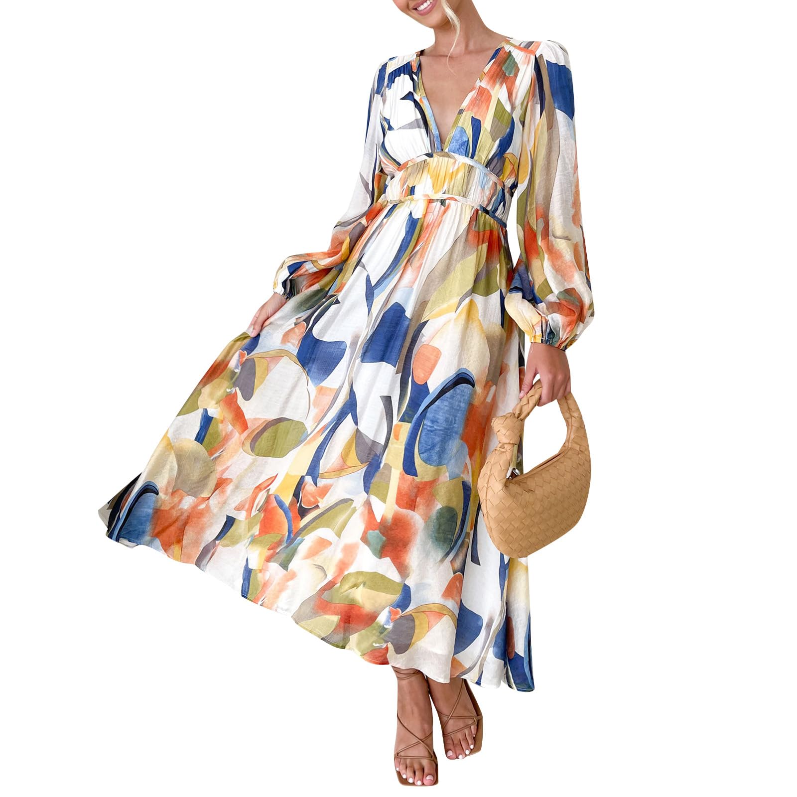 Robe décontractée chic fleurie col en V aux finitions drapées - 8