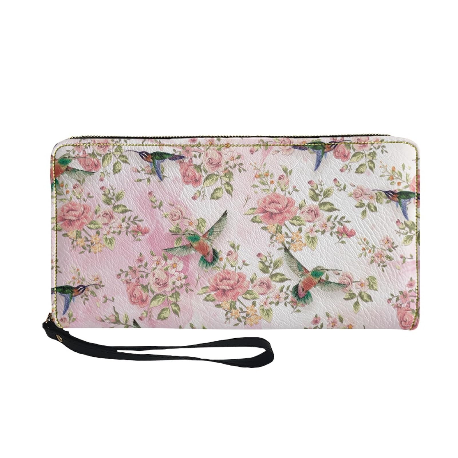 Portafoglio Donna Portamonete Porta Carte di Credito Donna Uomo Wallet | Portafogli con Zip e Cinturino da Polso Leggero Durabile Portatile,Impermeabile Cuoio,Fiori Rosa 11x20cm/3 Unità