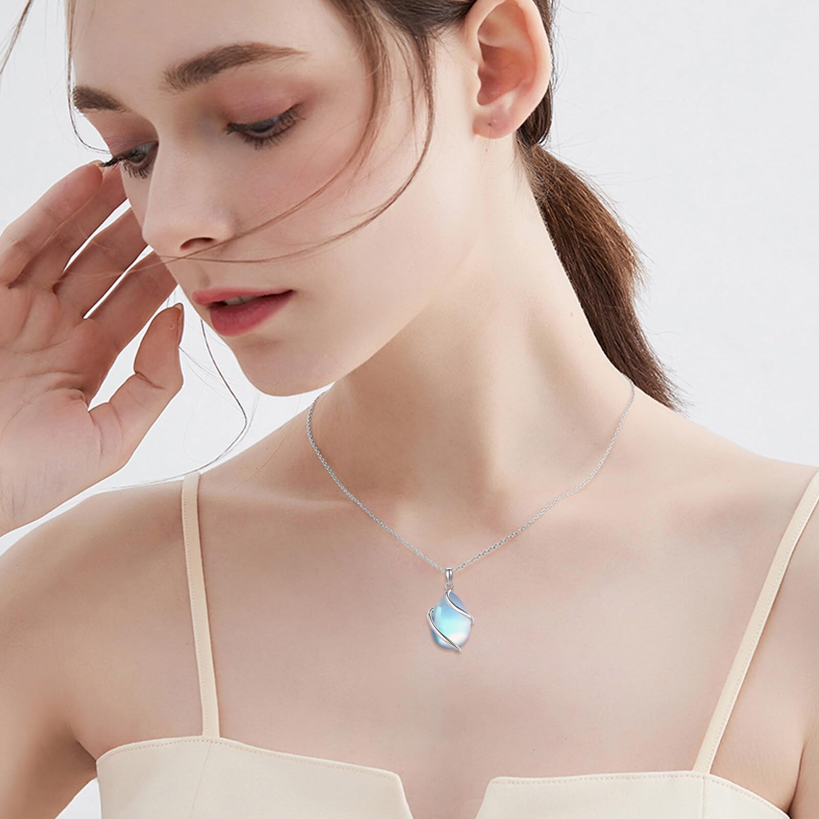 POPLYKE Sterling Silber Teardrop Anhänger Halskette Schmuck für Damen Herren