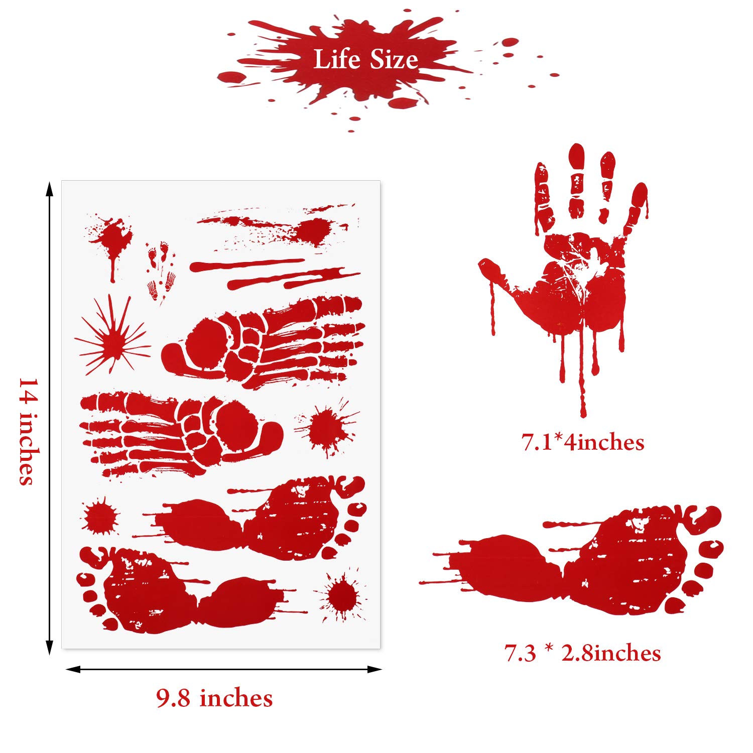 138 Pieces Halloween Bloody Footprint Stickers Bloody Handprint Floor Clings Window Wall Decals for Halloween Vampire Zombie Party Decorations Supplies