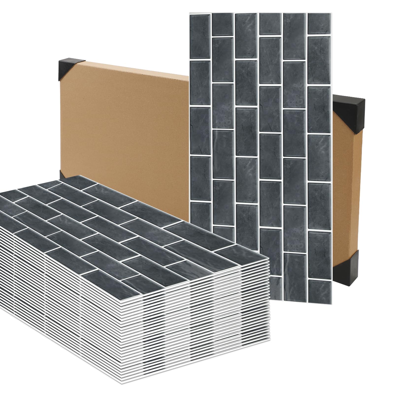 Anttyscar 10PCS Tile Sticker, Black Brick Self Adhesive Stick on Tiles Transfer Sticker for Bathroom Kitchen, Splashback, Peel and Stick Wall Tiles Sticker — image 1