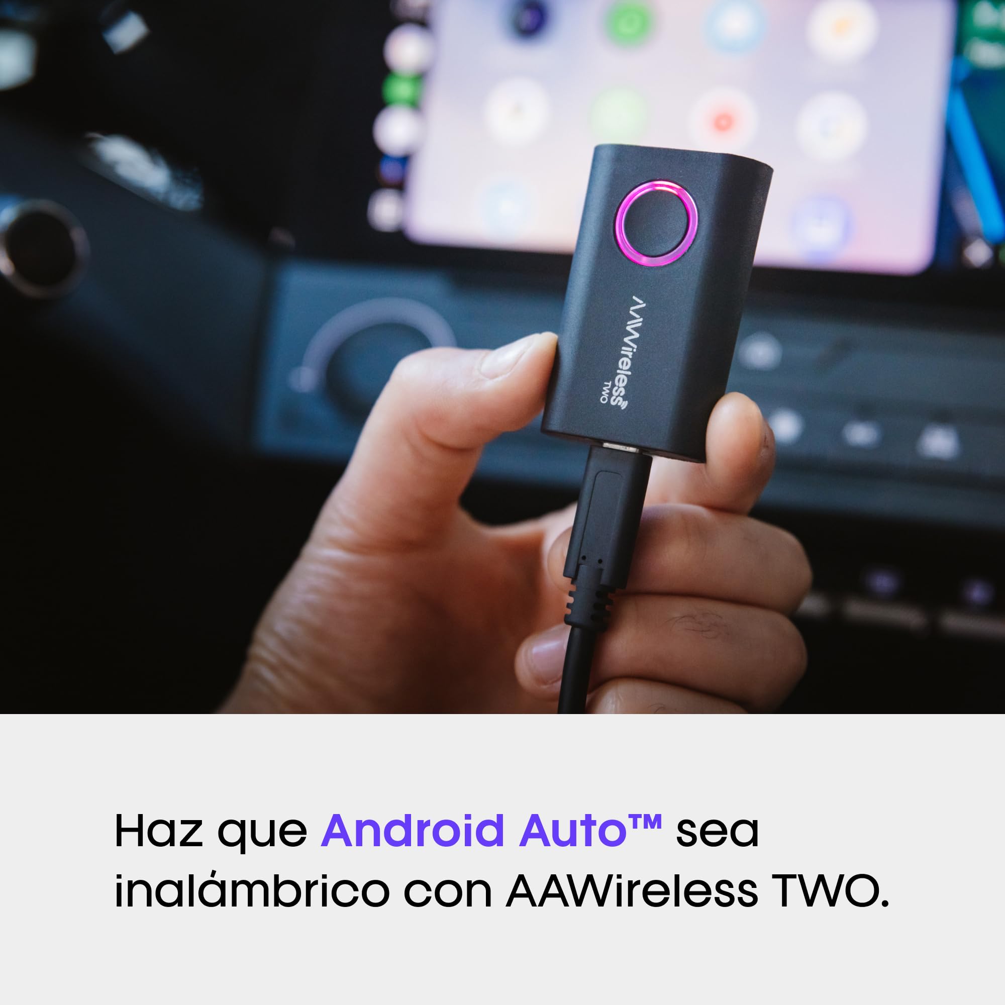 AAWireless Two - Adaptador Android automático inalámbrico - Conversión fácil, Plug & Play, Bluetooth - Fabricado en Europa - Cable negro
