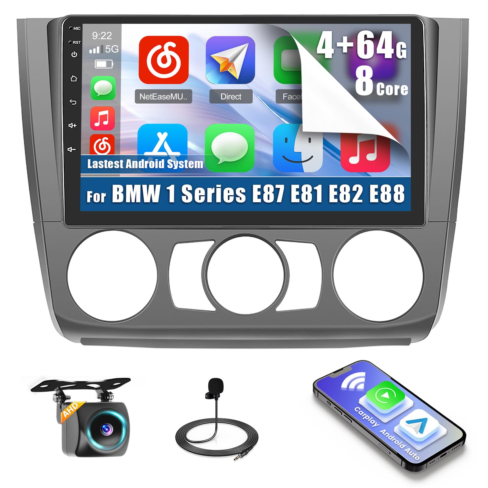 Autoradio Android 15 4G+64G Inefala avec Carplay sans Fil pour BMW E82 - 8