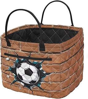 Brick Soccer Quilted Storage Basket 12.59x11.02x10.62inches | Organize clothes, sports gear and books. Sturdy handles and front pocket. Ideal for home, car and general use.