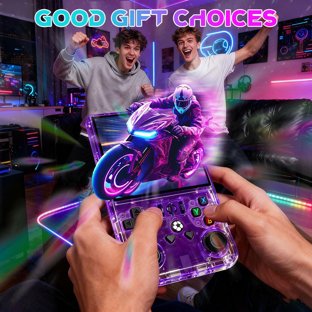 R36MAX Console Retro Game, 4 Pollici Console Portatile Gaming, Console Retro con 128 GB di Memoria, 22.000 Giochi & 30 Emulatori, Sistema Linux, Batteria 4000 mAh, Mini-Arcade (Viola)