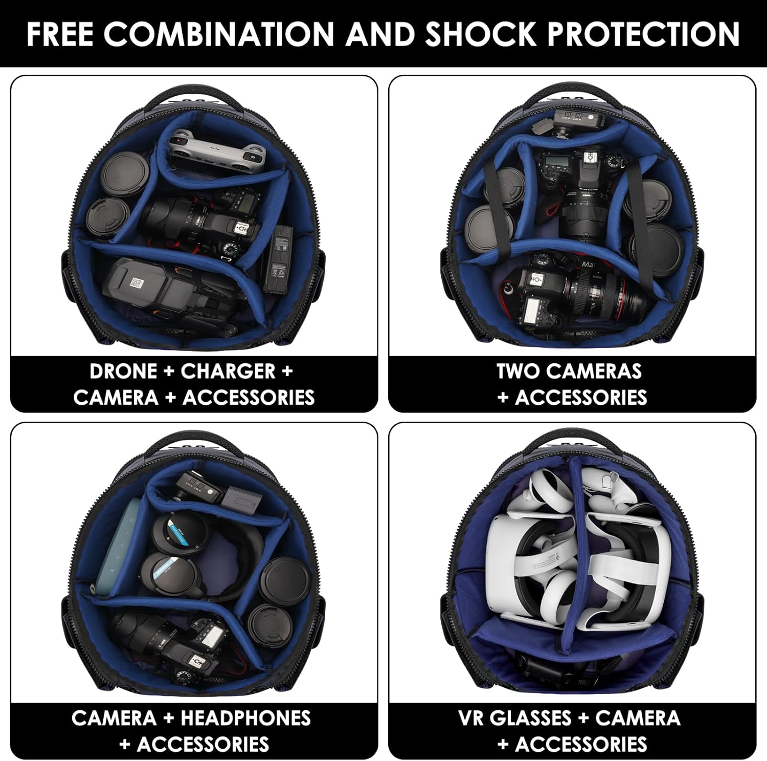 Camera Backpack - Professional DSLR and Mirrorless Camera Bag with DIY Modular Dividers, Large Capacity Photography Laptop Backpack with Large Pockets (Blue)