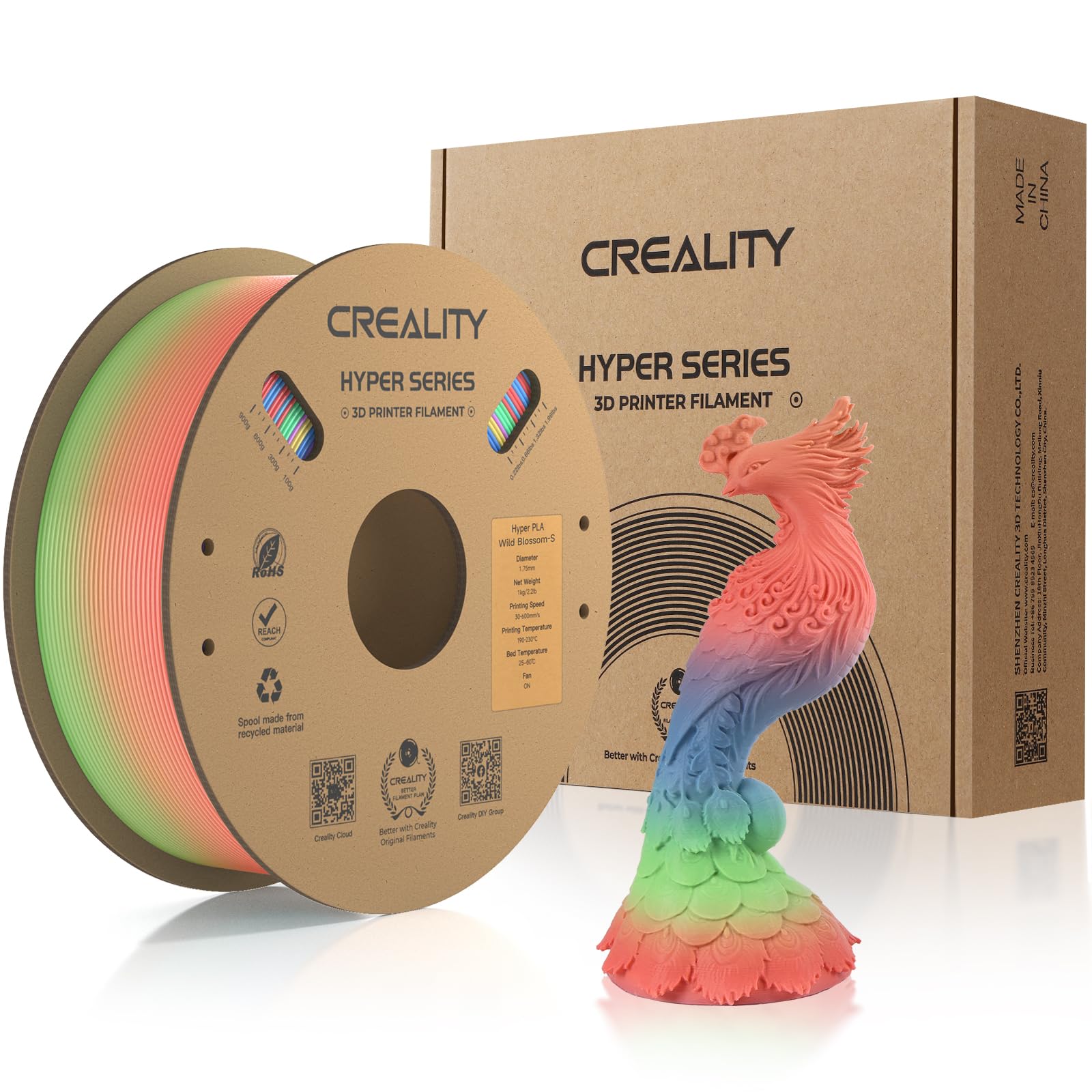 Official 3D Printer Filament Hyper PLA Filament, Creality PLA 3D Printing Filament for High-Speed Printing, Durable and Resistant, Smooth, Dimensional Accuracy +/-0.02mm, 2.2lbs/Spool (Short Change)