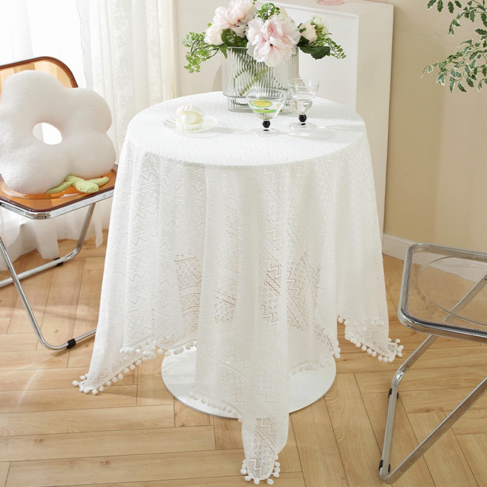 Huierxun Kleine Tischdecke Aus Baumwollspitze – Weiß, 91,4x91,4 Cm, Bestickt, Shabby Chic, Für Hochzeit &