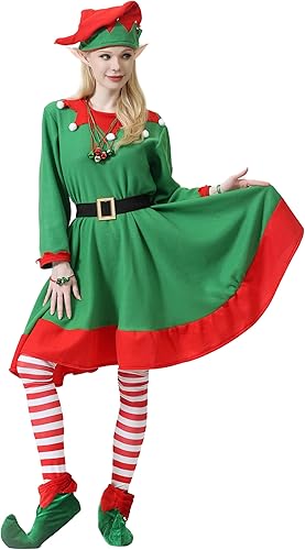Miniatura 3 de JLFMYD 13 piezas de disfraz de elfo de Navidad para mujer, accesorio de elfo de Navidad, disfraz de elfo, vestido de mujer